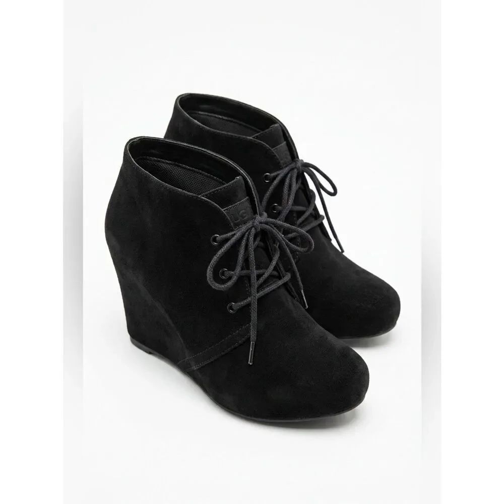 Women's Black Suede Wedge Ankle Boots Size 6.5 by Xappeal EUC